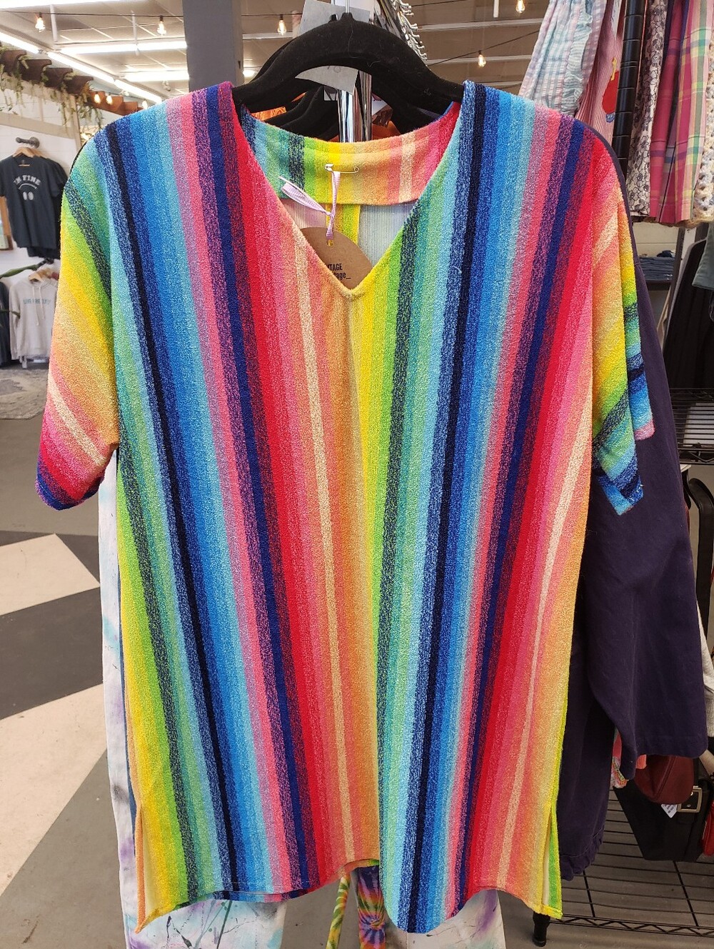 Homemade Terry Cloth Rainbow Striped Swimsuit Shower CoverUp Tunic